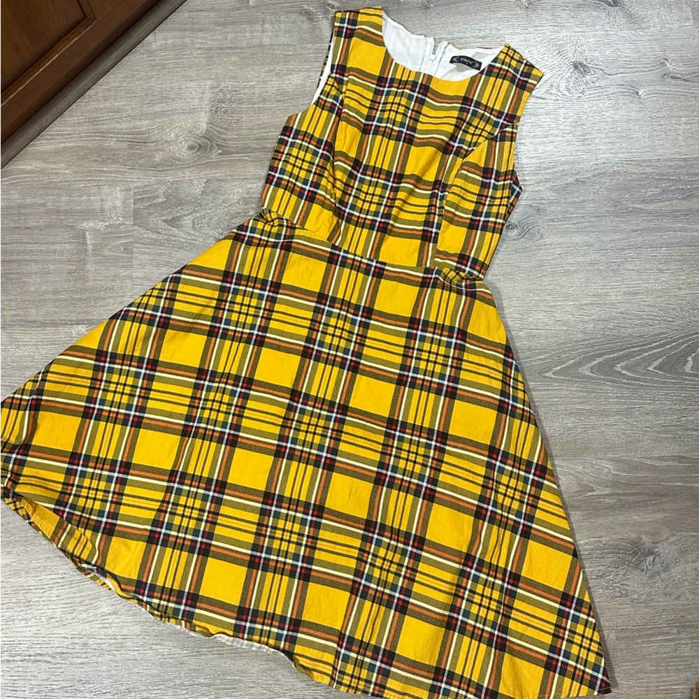 1950s-style mustard plaid swing dress size small
